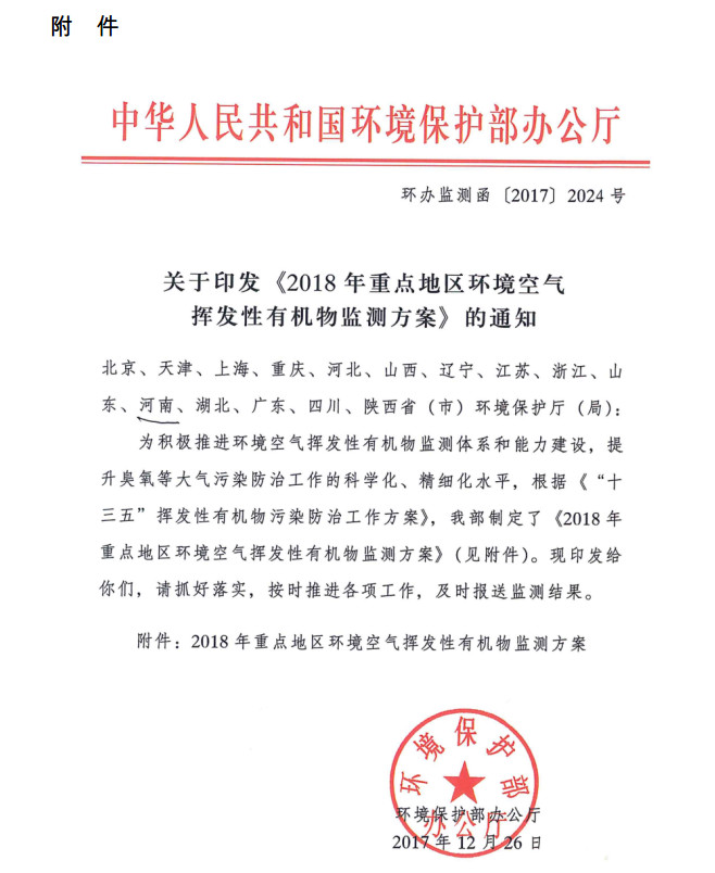 環(huán)境部新發(fā)布：2019年地級及以上城市環(huán)境空氣揮發(fā)性有機物監(jiān)測方案，附2018年方案要點對比